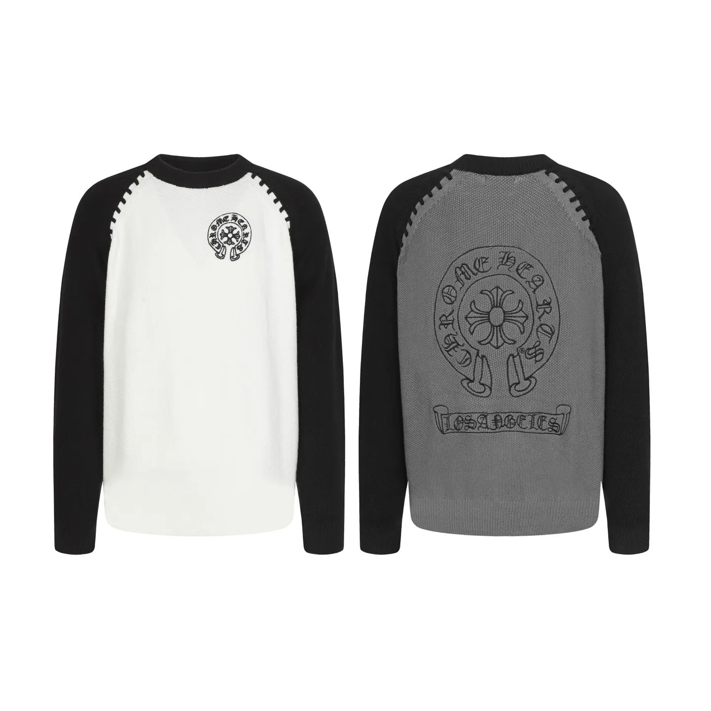 P290 #M903 cross-border model, please do not place an order if you pursue quality - Chrome Hearts/Chrome Hearts spliced Sanskrit horseshoe knitted sweater - High weight, high density and high quality The wool is soft, delicate and skin-friendly, soft and silky to the touch, has excellent warmth and skin-friendly properties - Custom-woven and dyed, no color difference, no matter the fabric or workmanship details, it beats the ordinary version on the market - Hardware zipper accessories are all customized, full of details -Colour: gray with black White and black -Size: S M L XL